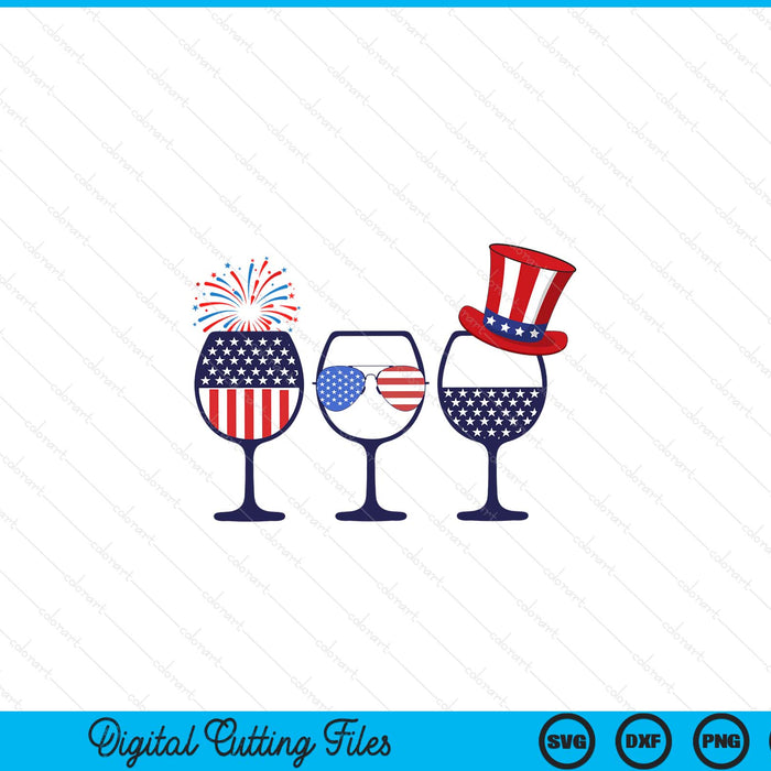 Wine glass American flag 4th of July SVG cut file