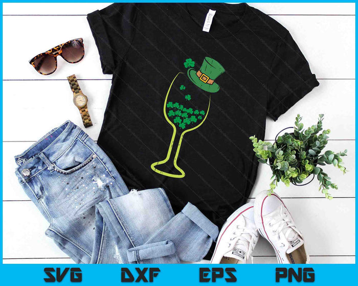 Wine Shamrocks Art Shirt St Patricks Day Drinking SVG PNG Digital Printable Files