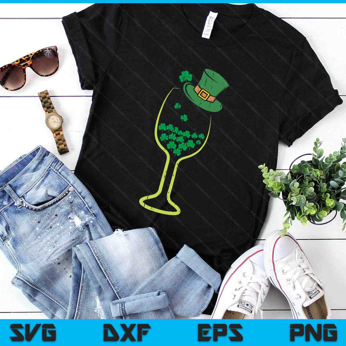 Wine Shamrocks Art Shirt St Patricks Day Drinking SVG PNG Digital Printable Files