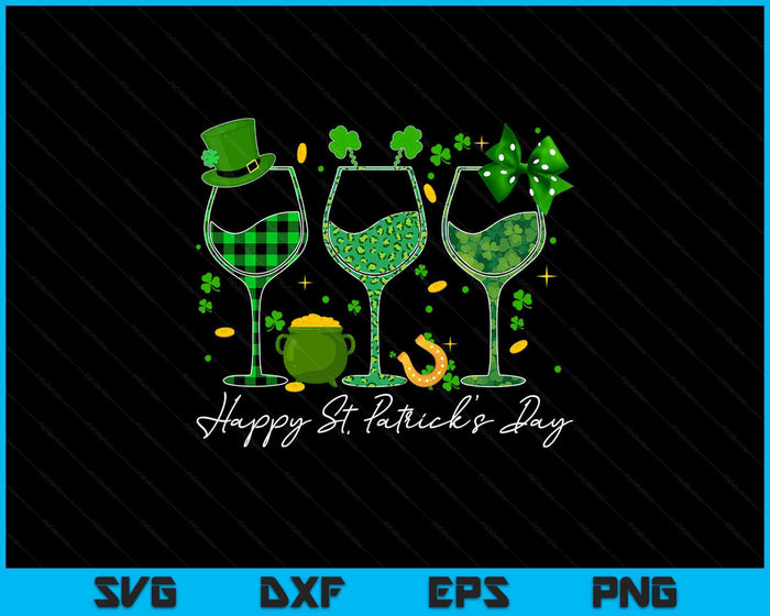 Wine St Patricks Day Leopard Green Shamrock Wine Glasses SVG PNG Digital Printable Files