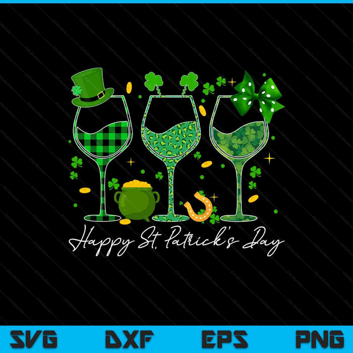 Wine St Patricks Day leopard green shamrock wine glasses SVG cut file