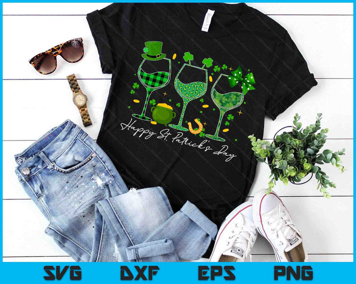 Wine St Patricks Day Leopard Green Shamrock Wine Glasses SVG PNG Digital Printable Files