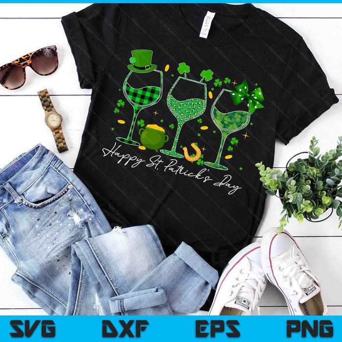 Wine St Patricks Day Leopard Green Shamrock Wine Glasses SVG PNG Digital Printable Files