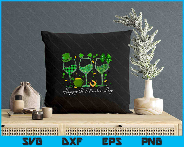 Wine St Patricks Day Leopard Green Shamrock Wine Glasses SVG PNG Digital Printable Files