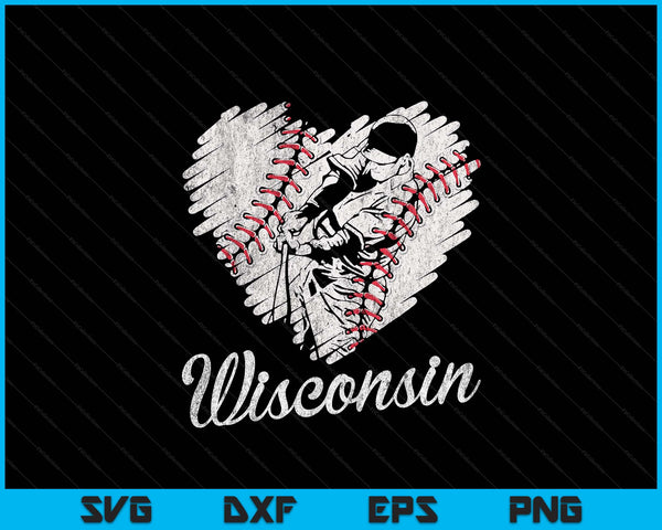 Wisconsin Baseball Heart Distressed Vintage Baseball Fans SVG PNG Digital Printable Files