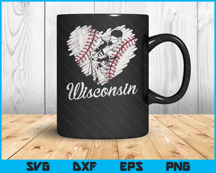 Wisconsin Baseball Heart Distressed Vintage Baseball Fans SVG PNG Digital Printable Files