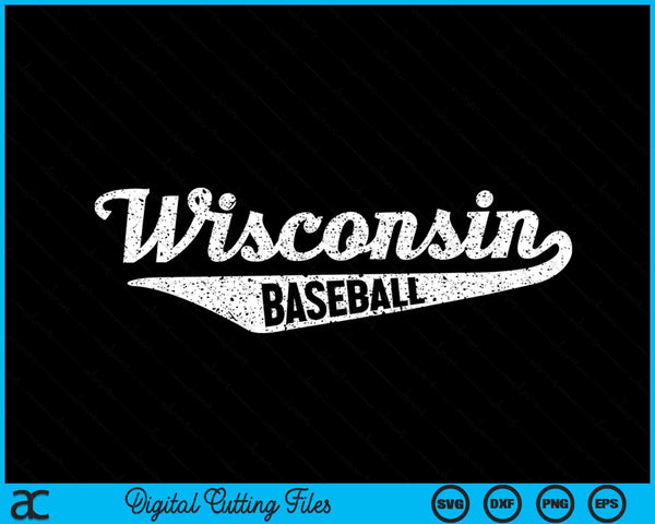 Wisconsin Baseball Script Vintage Distressed SVG PNG Digital Cutting Files