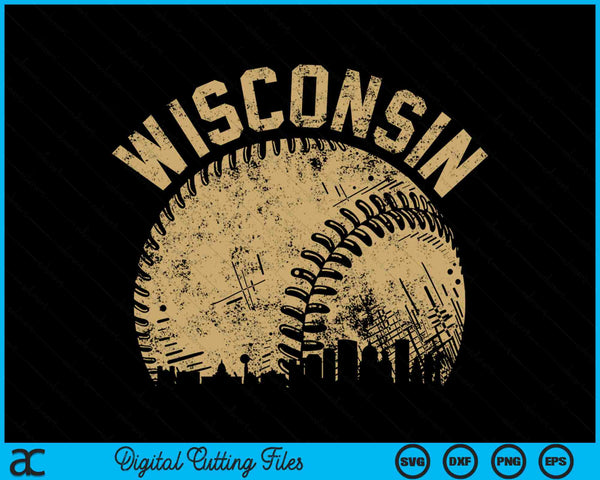 Wisconsin Baseball Skyline Player Coach Fan SVG PNG Digital Printable Files