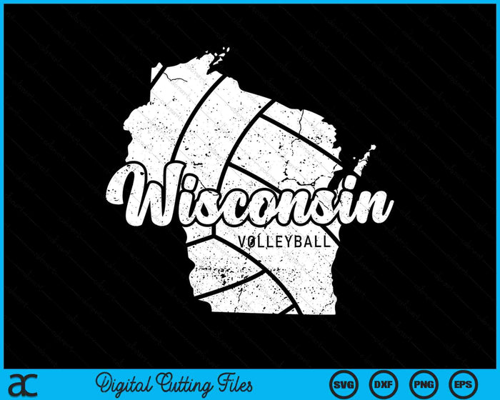Wisconsin Volleyball Script Vintage Distressed SVG PNG Digital Cutting Files