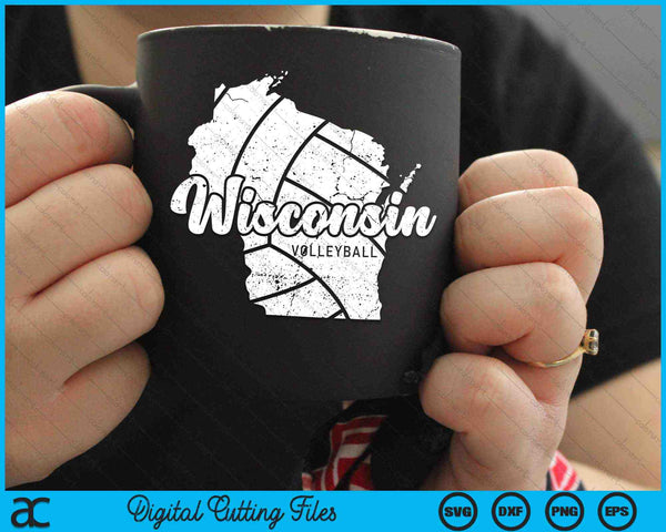 Wisconsin Volleyball Script Vintage angustiado SVG PNG Archivos de corte digital