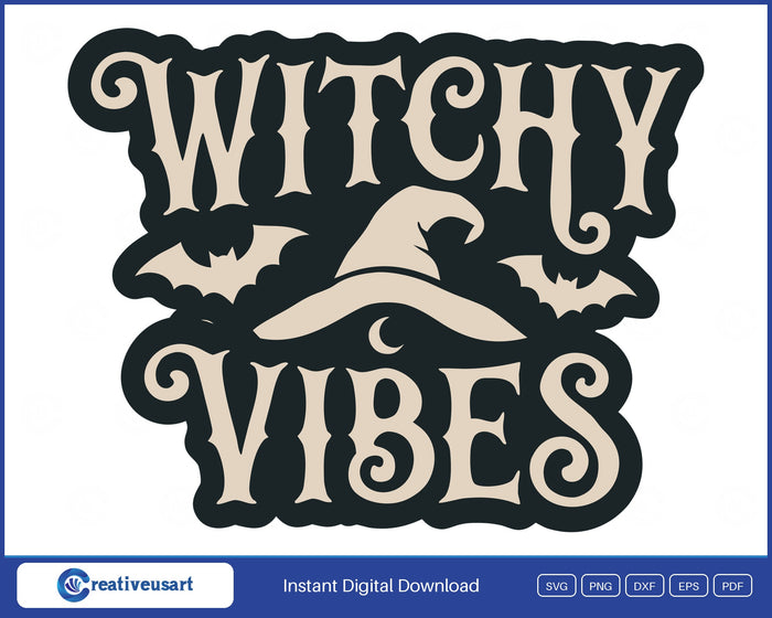 Witchy Vibes witch hat badge Halloween SVG design on white background