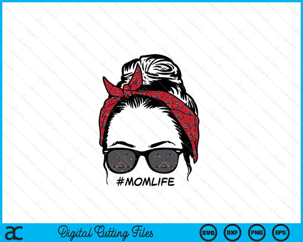 Woman ice hockey bandana sunglasses mom life SVG cut file