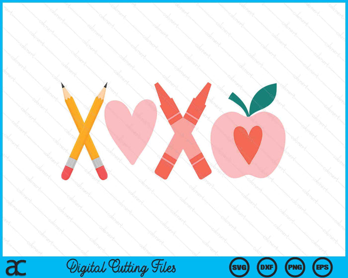 Women Xoxo Teacher Valentine's Day Pencil And Apple SVG PNG Digital Printable Files