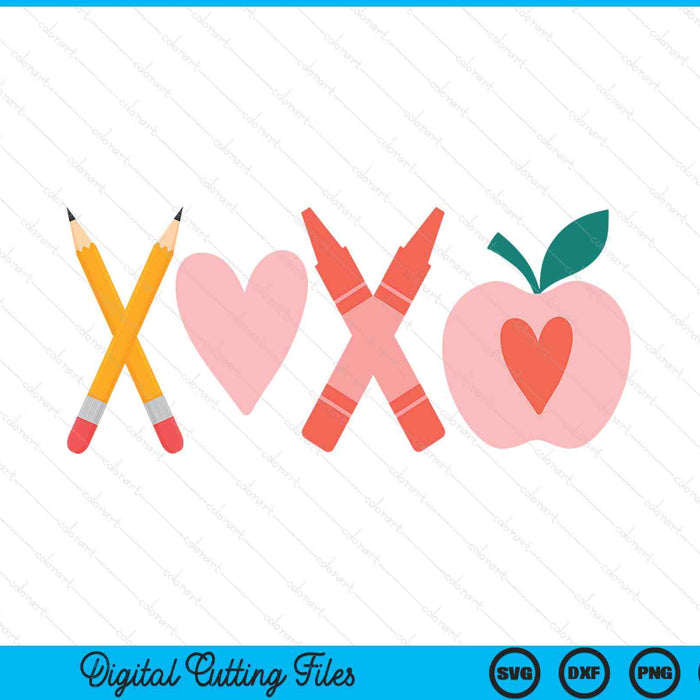Women Xoxo Teacher Valentine's Day Pencil And Apple SVG PNG Digital Printable Files