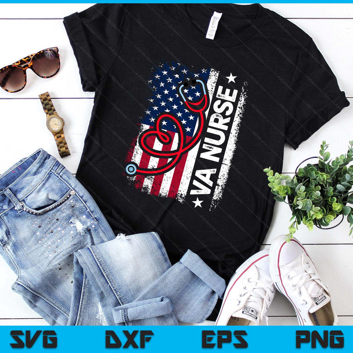 Womens American Flag VA Nurse Patriotic 4th of July SVG PNG Digital Printable Files