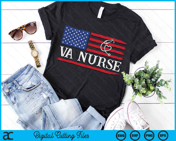 Womens American Flag VA Nurse Patriotic 4th of July Vintage SVG PNG Digital Cutting Files