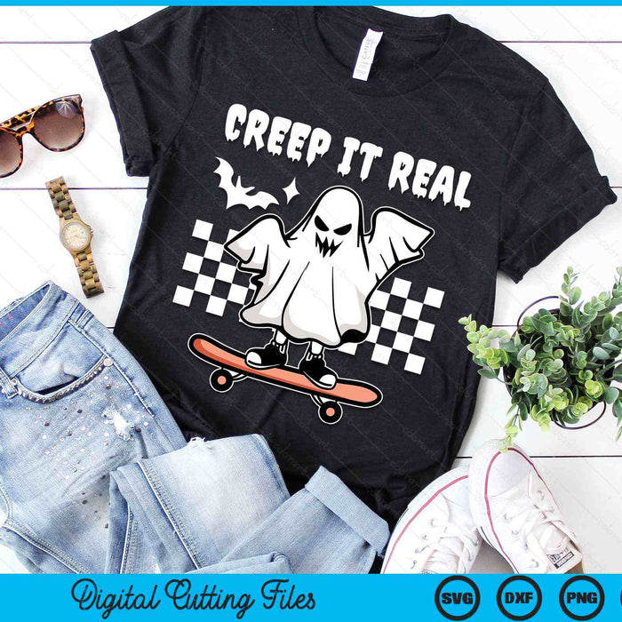 Womens Retro Halloween Creep it Real Vintage Ghost Halloween SVG PNG Digital Cutting File