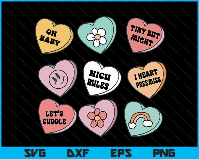 Vrouwen Vintage Heart Candy NICU verpleegkundige Valentijnsdag SVG PNG digitale snijbestanden