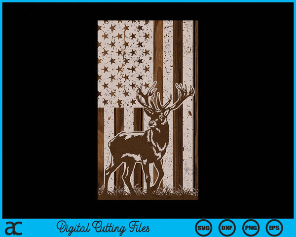 Wood Whitetail Deer Buck Hunting Hunter American USA Flag SVG PNG Digital Cutting Files