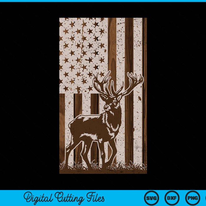 Wood Whitetail Deer Buck Hunting Hunter American USA Flag SVG PNG Digital Cutting Files