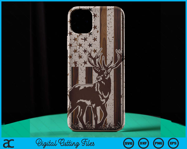 Wood Whitetail Deer Buck Hunting Hunter American USA Flag SVG PNG Digital Cutting Files