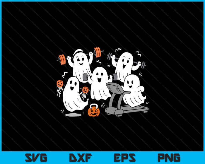 Working Out Ghost Gym Halloween Fitness Weightlifting SVG PNG Digital Printable Files