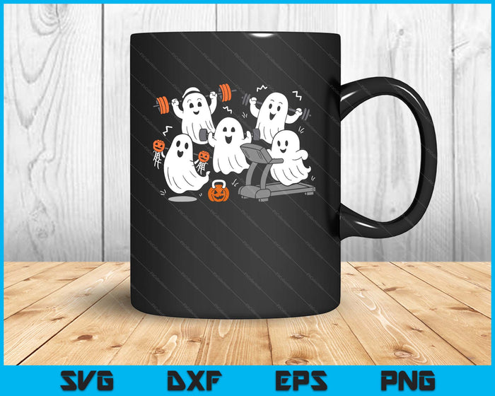 Working Out Ghost Gym Halloween Fitness Weightlifting SVG PNG Digital Printable Files