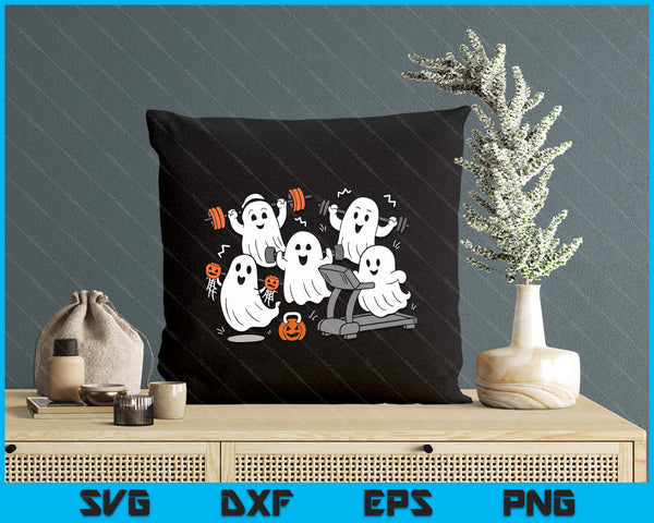 Working Out Ghost Gym Halloween Fitness Weightlifting SVG PNG Digital Printable Files