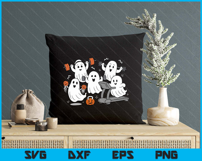 Working Out Ghost Gym Halloween Fitness Weightlifting SVG PNG Digital Printable Files
