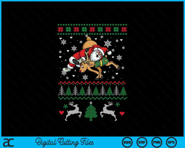 Wrestling Ugly Christmas Wrestler Santa Reindeer Fighting SVG PNG Digital Printable Files