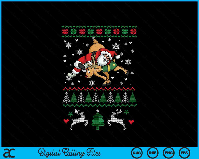 Wrestling Ugly Christmas Wrestler Santa Reindeer Fighting SVG PNG Digital Printable Files