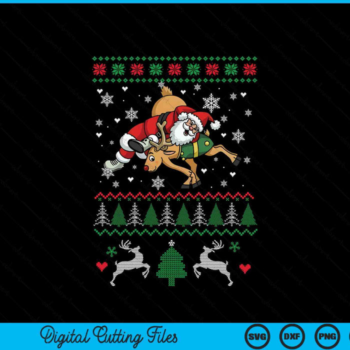 Wrestling Ugly Christmas Wrestler Santa Reindeer Fighting SVG PNG Digital Printable Files