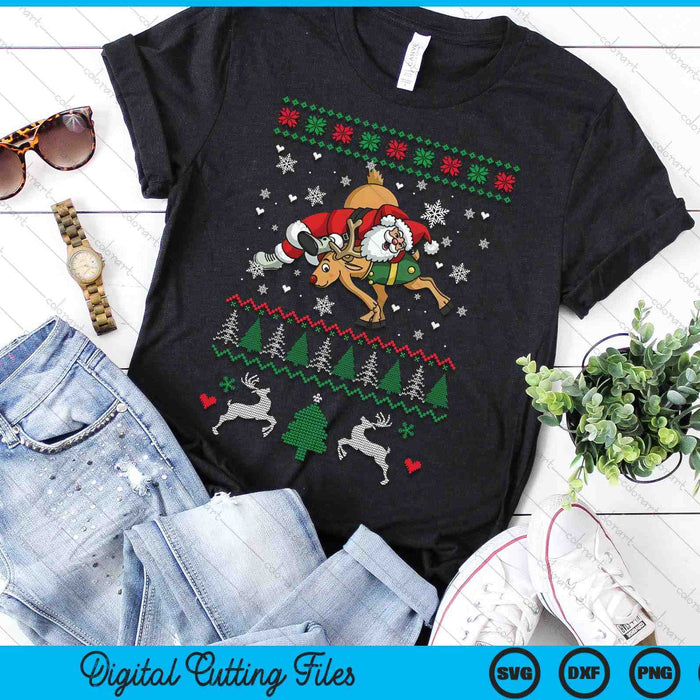 Wrestling Ugly Christmas Wrestler Santa Reindeer Fighting SVG PNG Digital Printable Files