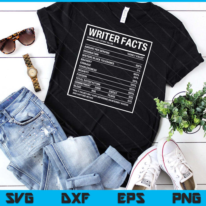 Writer Nutrition Facts Famous Novel Author Graphic Fun Gift SVG PNG Digital Cutting Files