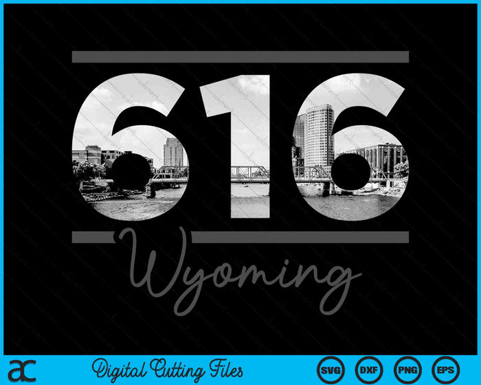 Wyoming 616 Netnummer Skyline Michigan Vintage SVG PNG digitale snijbestanden 