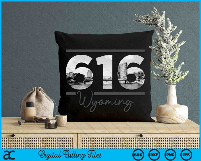 Wyoming 616 Netnummer Skyline Michigan Vintage SVG PNG digitale snijbestanden 