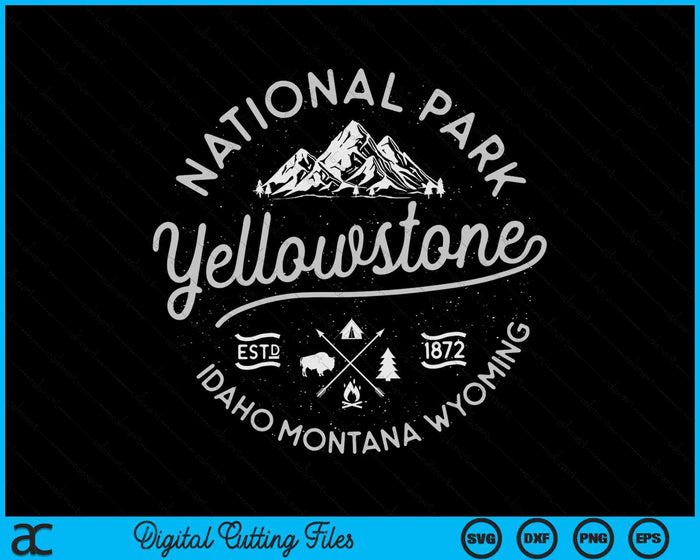 Yellowstone US National Park Bison Buffalo Vintage SVG PNG digitale snijbestanden