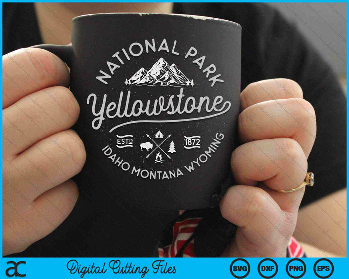 Yellowstone US National Park Bison Buffalo Vintage SVG PNG digitale snijbestanden