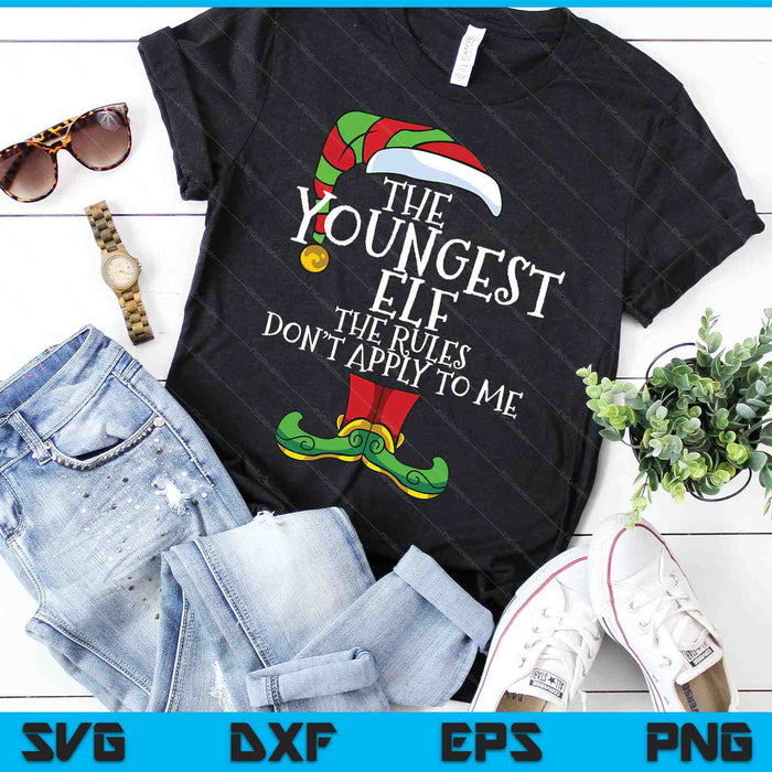 Youngest Elf Rules Family Matching Christmas Group Funny SVG PNG Digital Cutting Files