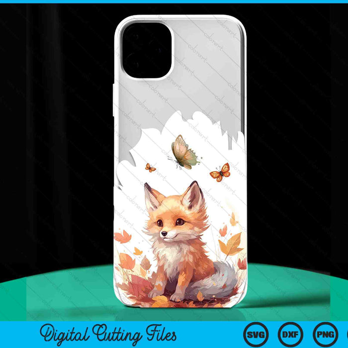 iPhone 14 Fox Butterfly Forest Animal SVG PNG Digital Cutting File