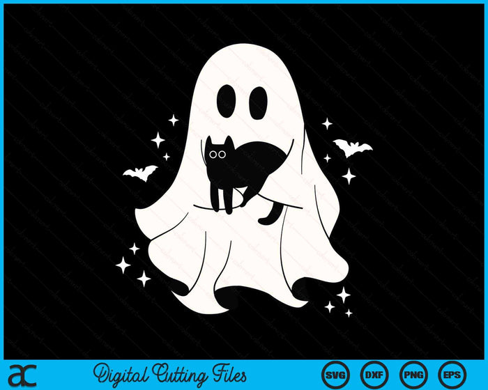 Сute Ghost Holding Black Cat Halloween Friendship Theme SVG PNG Digital Cutting Files