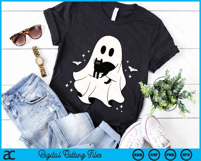 Сute Ghost Holding Black Cat Halloween Friendship Theme SVG PNG Digital Cutting Files