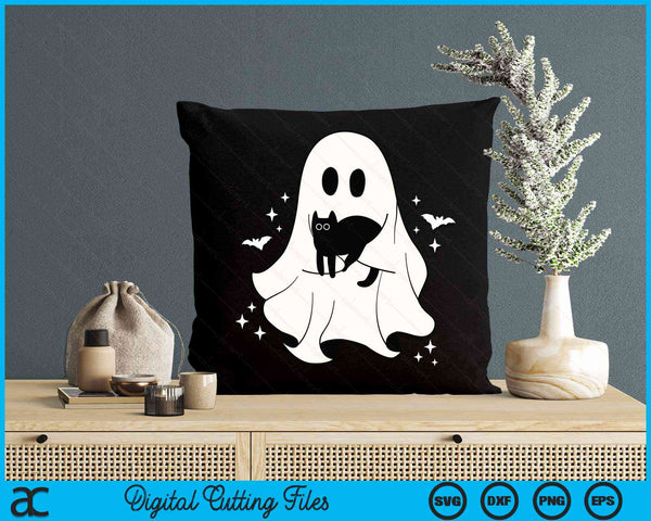 Сute Ghost Holding Black Cat Halloween Friendship Theme SVG PNG Digital Cutting Files