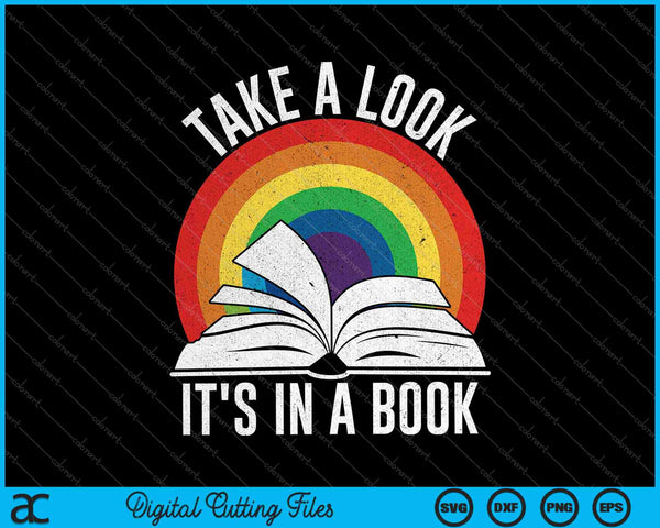 Vintage Retro Rainbow Kijk eens in een boek SVG PNG snijden afdrukbare bestanden