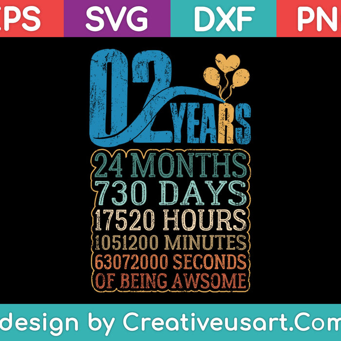 Diseño de camiseta de segundo cumpleaños SVG, PNG, corte de archivos imprimibles
