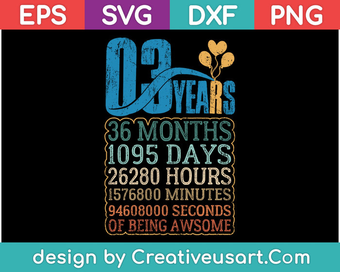 Diseño de camiseta de 3er cumpleaños SVG, PNG cortando archivos imprimibles