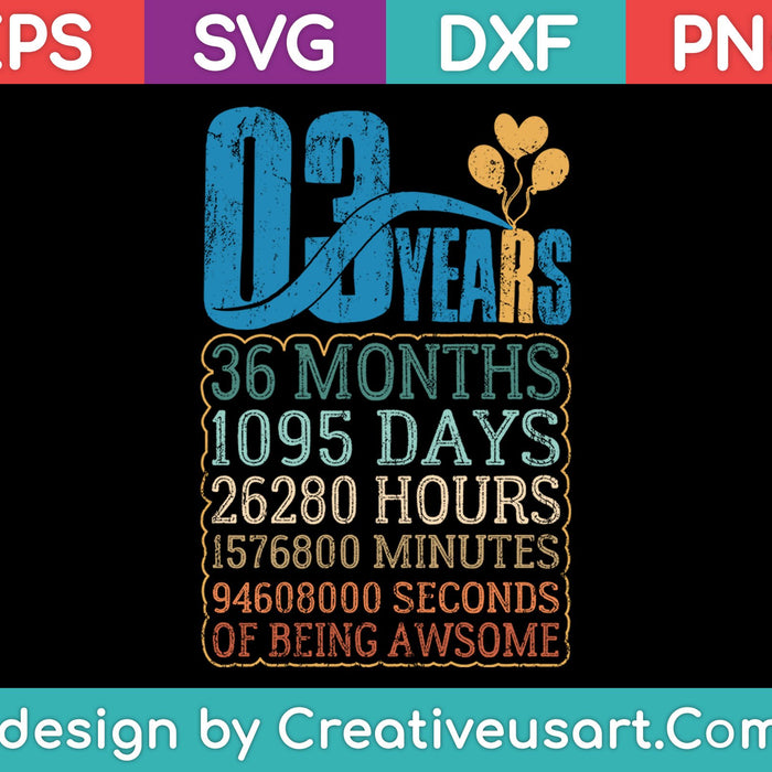 Diseño de camiseta de 3er cumpleaños SVG, PNG cortando archivos imprimibles