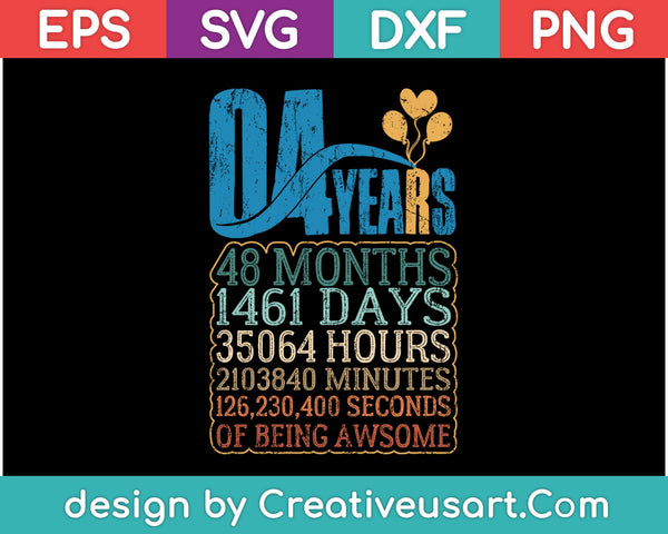 Diseño de camiseta de 4to cumpleaños SVG, PNG cortando archivos imprimibles