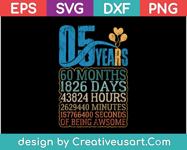 Diseño de camiseta del quinto cumpleaños SVG, PNG cortando archivos imprimibles