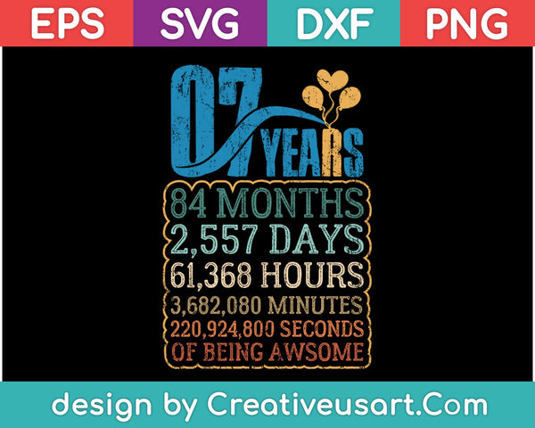 Diseño de camiseta del séptimo cumpleaños SVG, PNG cortando archivos imprimibles